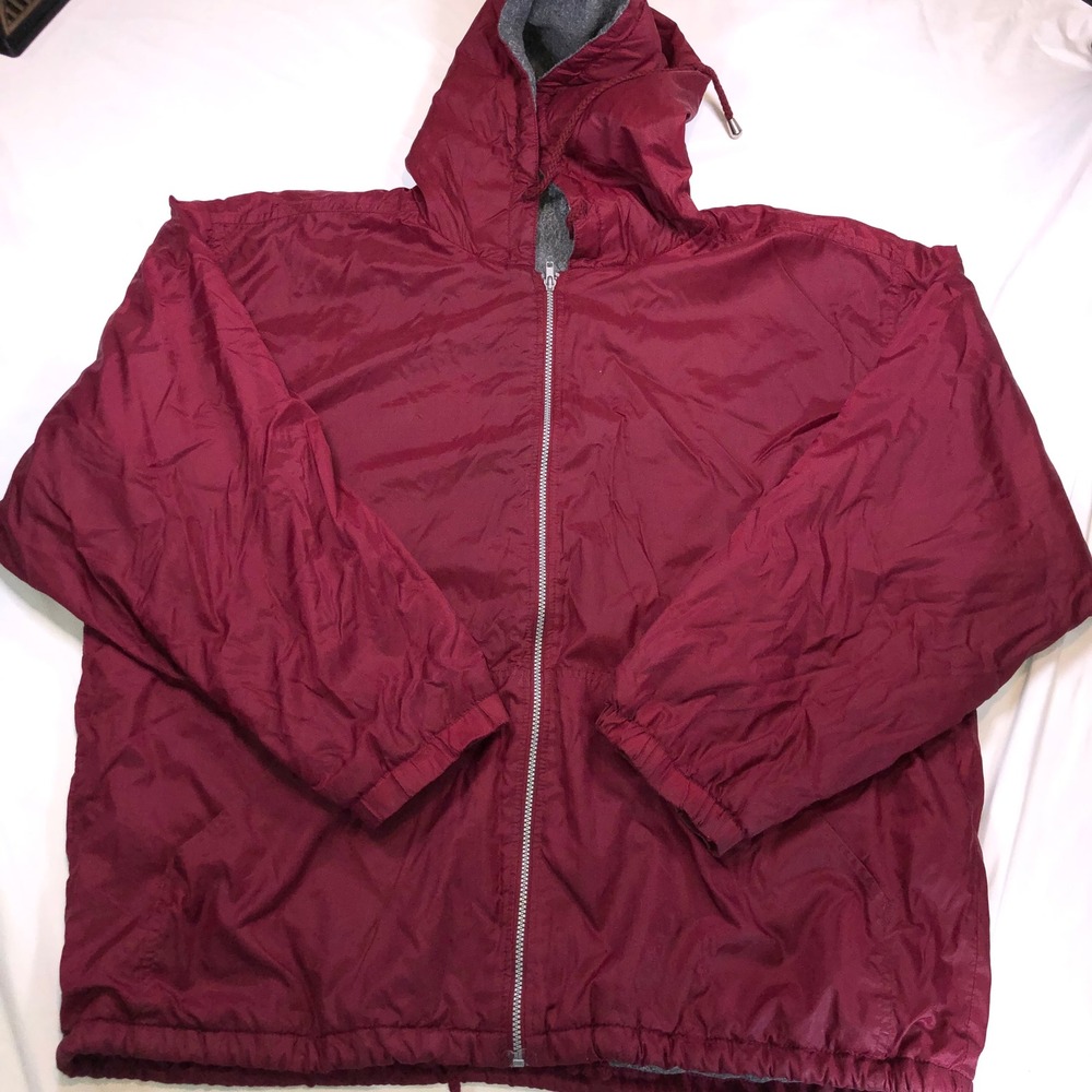 Basic Editions Mens Burgundy Maroon Full Zip Fleece Lined Hooded Jacket Large XL